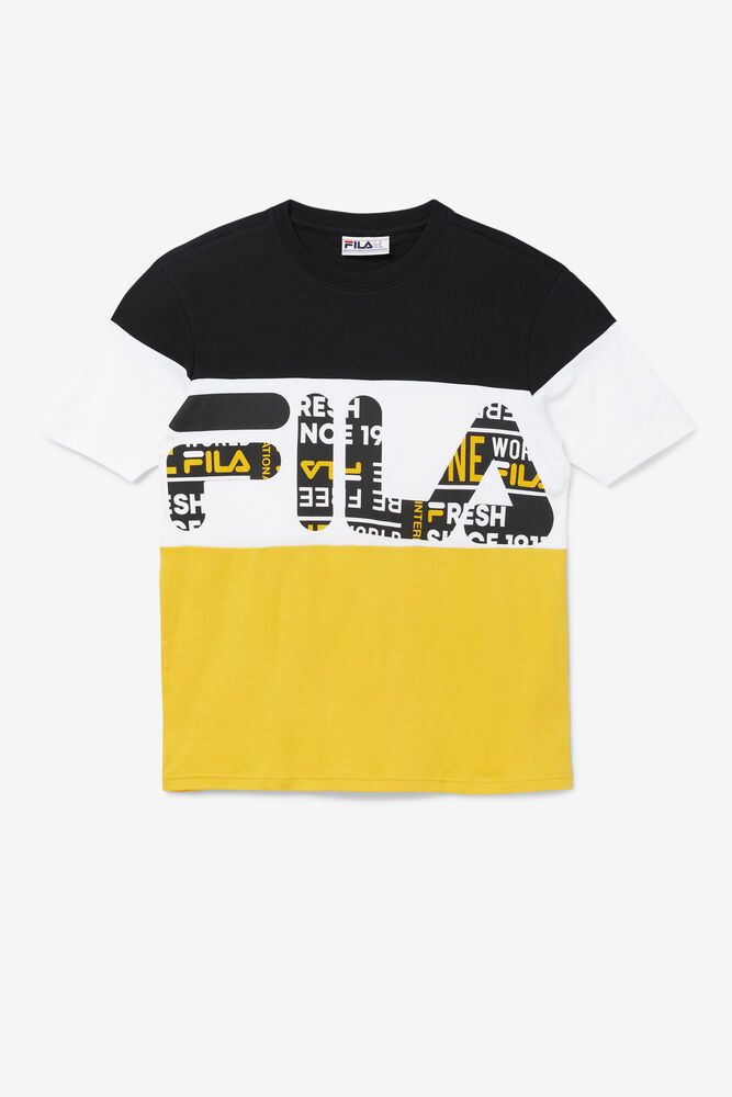 Fila T-Shirt Mens Black/Yellow/White - Johnson - Philippines 3258470-CD